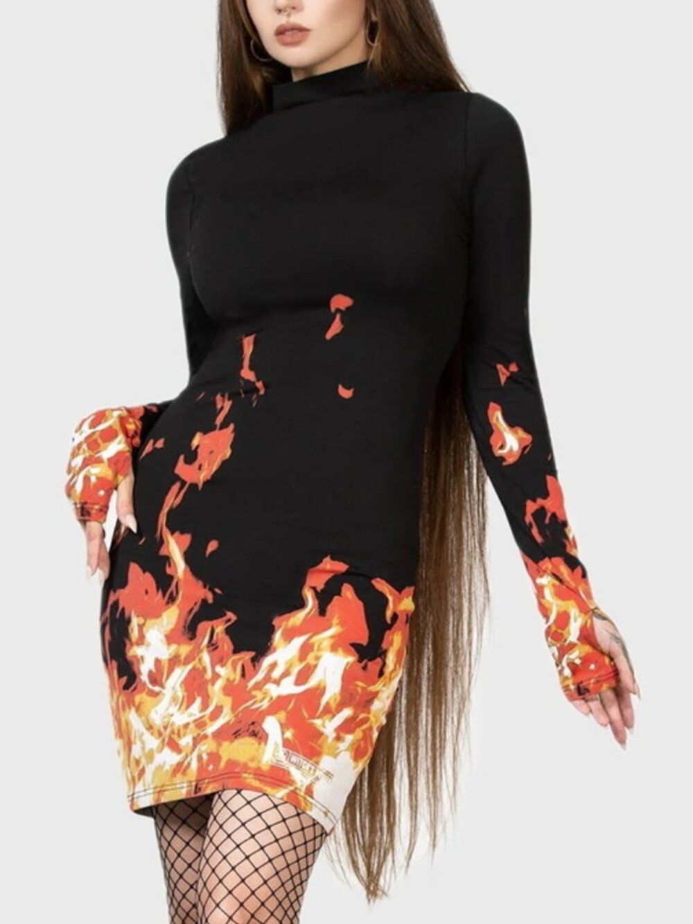 Killstar Carrie Prom Black and Flame Print Dress - Rare / Discontinued! - 3XL